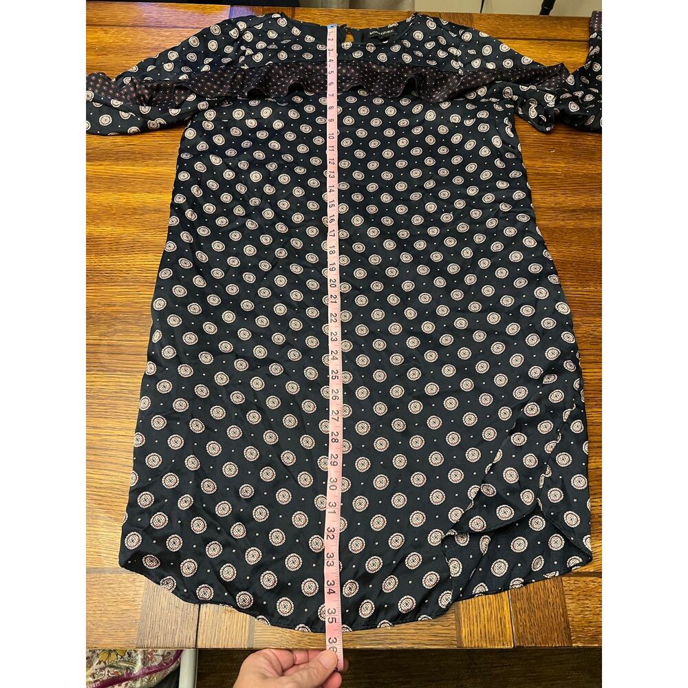 Banana Republic Navy 100% Silk Foulard Print Ruffle Long Sleeve Dress Sz 8 - Picture 14 of 16